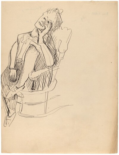 Woman in Rocker, Left Leg on Seat, Head Tilted Sideways [recto]