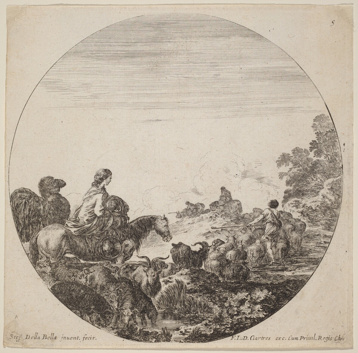 Shepherds and Flock with Woman and Camel by Stefano Della Bella