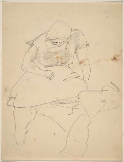 Woman Seated and Looking Down to Lap