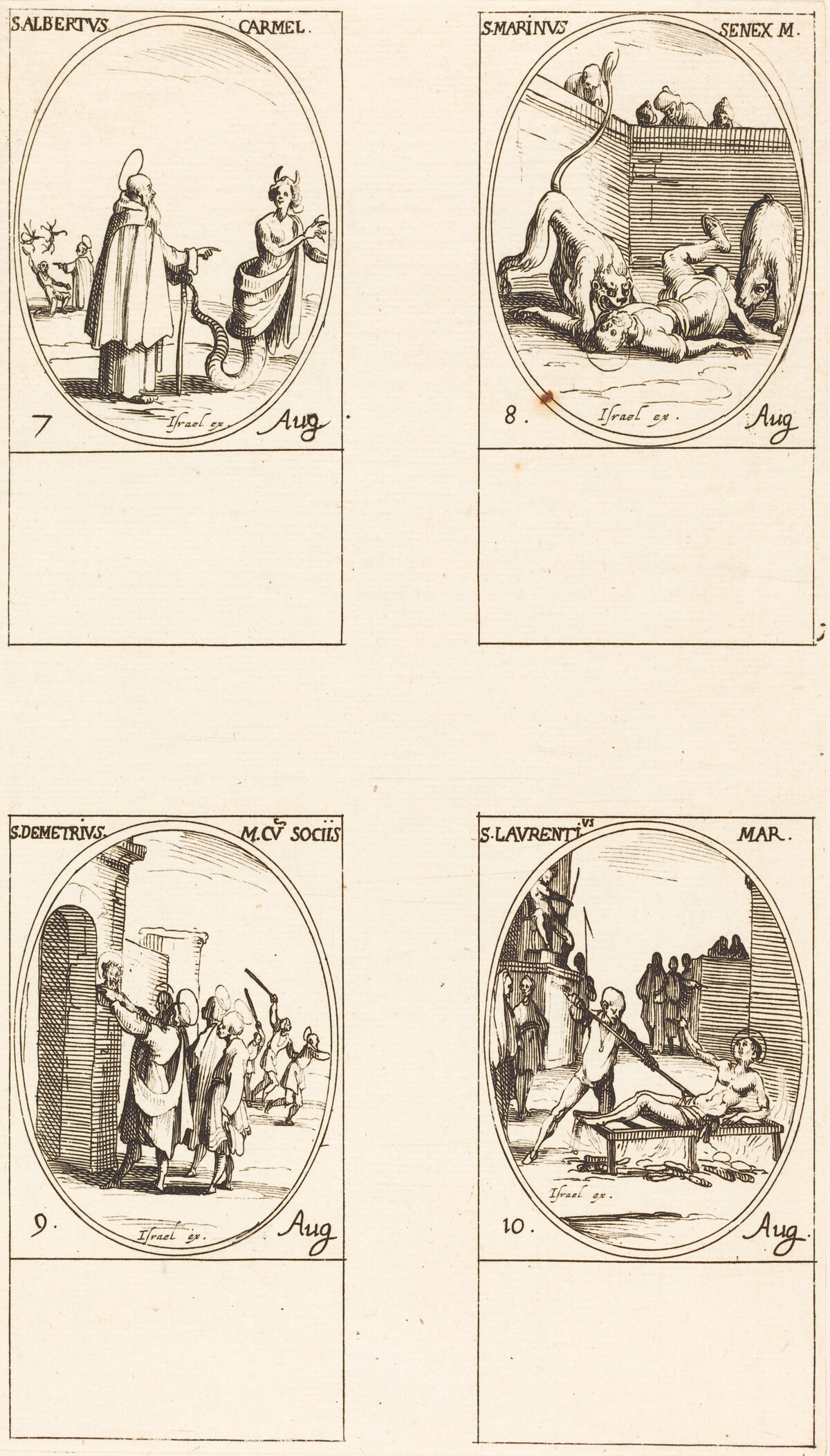 St. Albert of Sicliy, Carmelite; St. Martinus;St. Demetrius and Companions; St. Lawrence by Jacques Callot