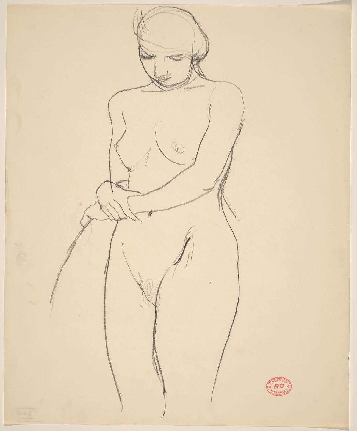 Untitled [standing female nude with hand on chair back] by Richard Diebenkorn