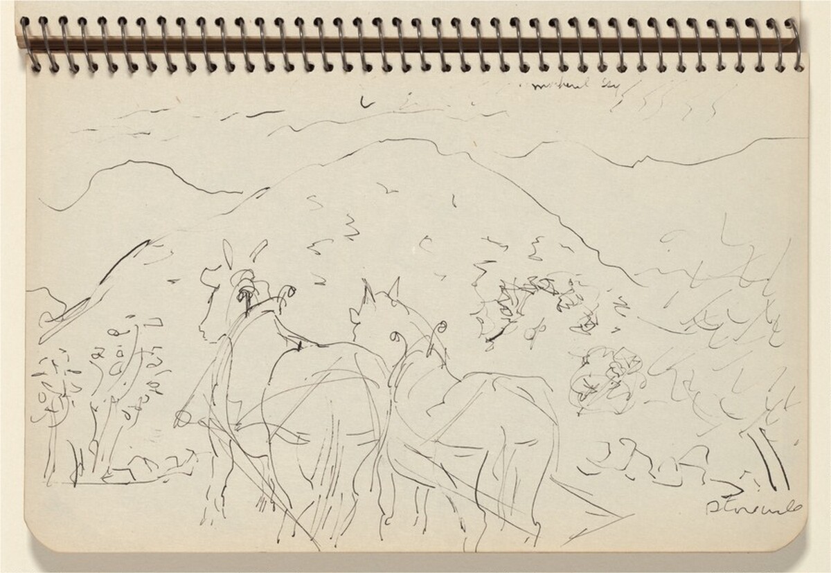 Plow Horses Near Stone Wall by Milton Avery