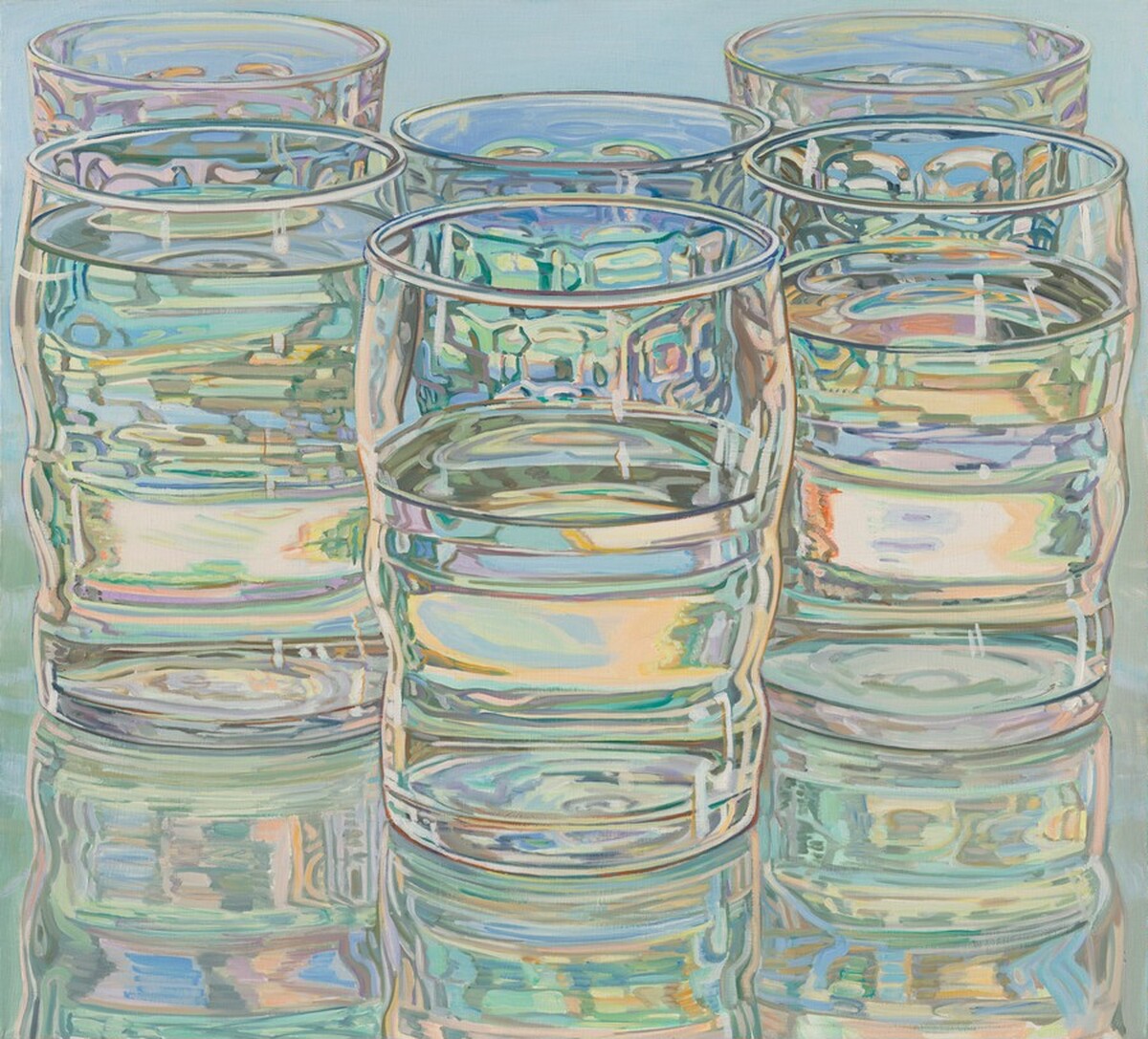 Six Water Glasses by Janet Fish