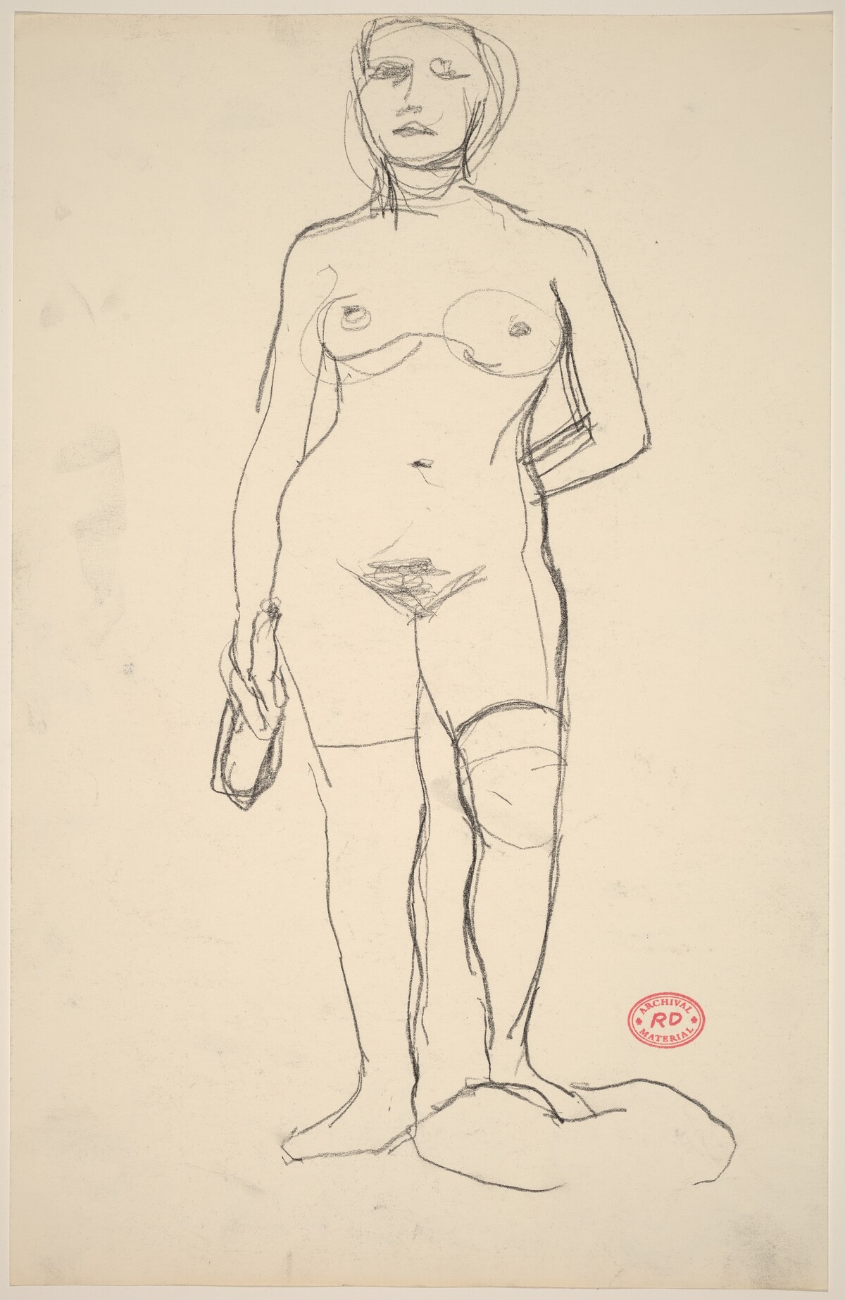 Untitled [standing female nude holding a bottle] by Richard Diebenkorn