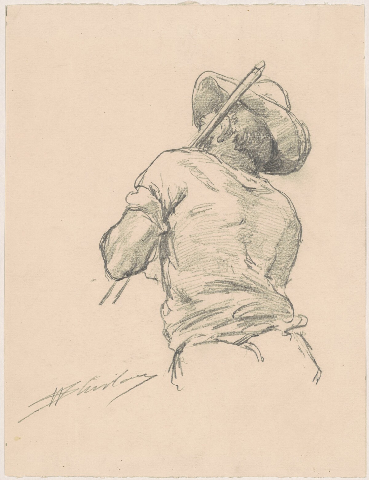 Back of a Man with Pole by Walter Shirlaw