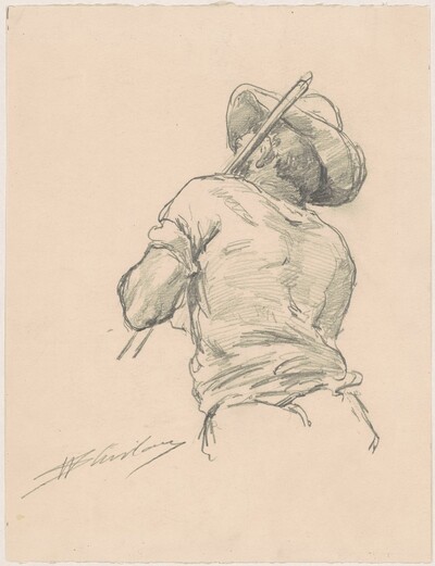 Back of a Man with Pole