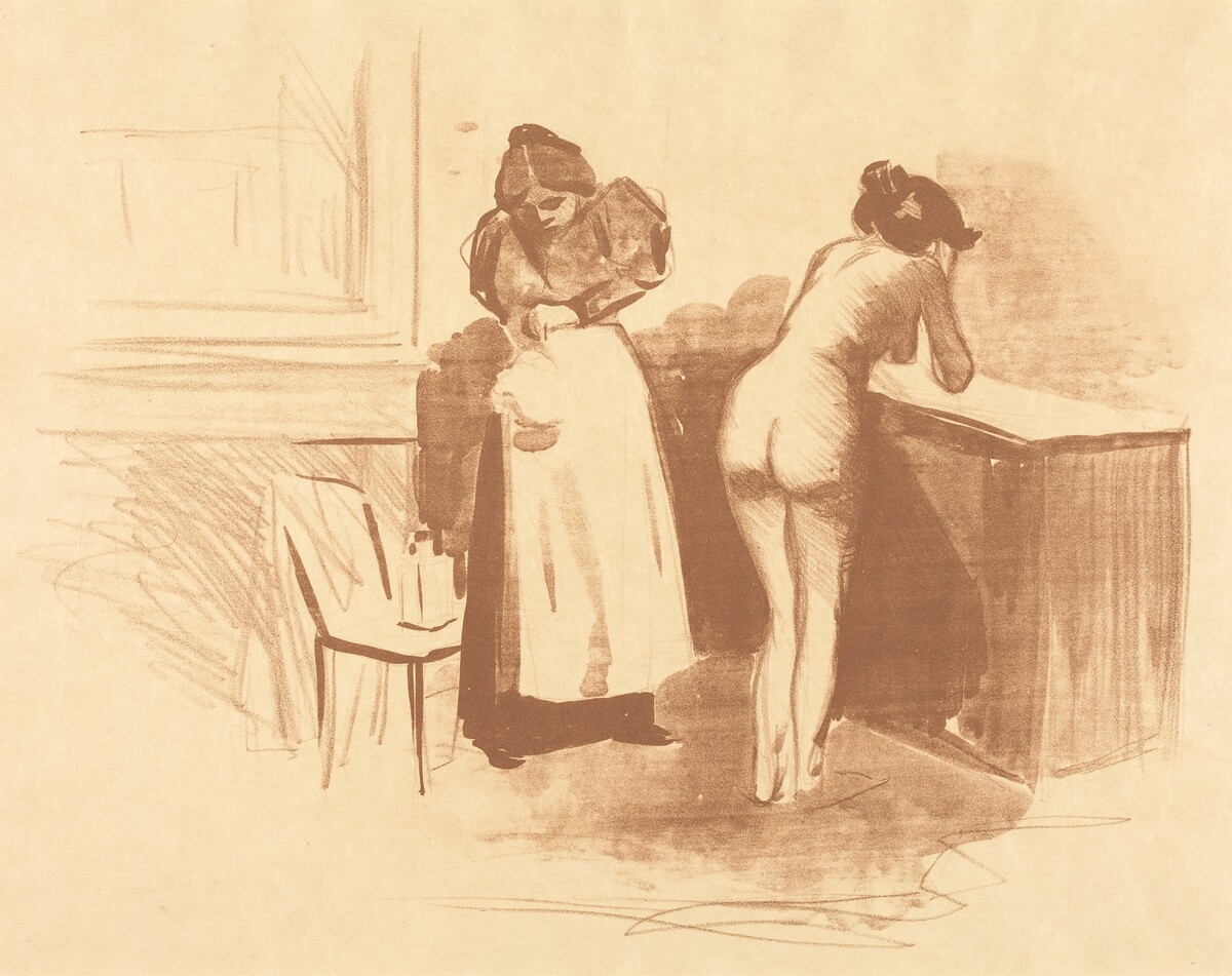 La friction au gant de crin (planche au lavis et au trait) (The Massage with Coarse Hair Glove) (Wash and Line plate) by Jean-Louis Forain