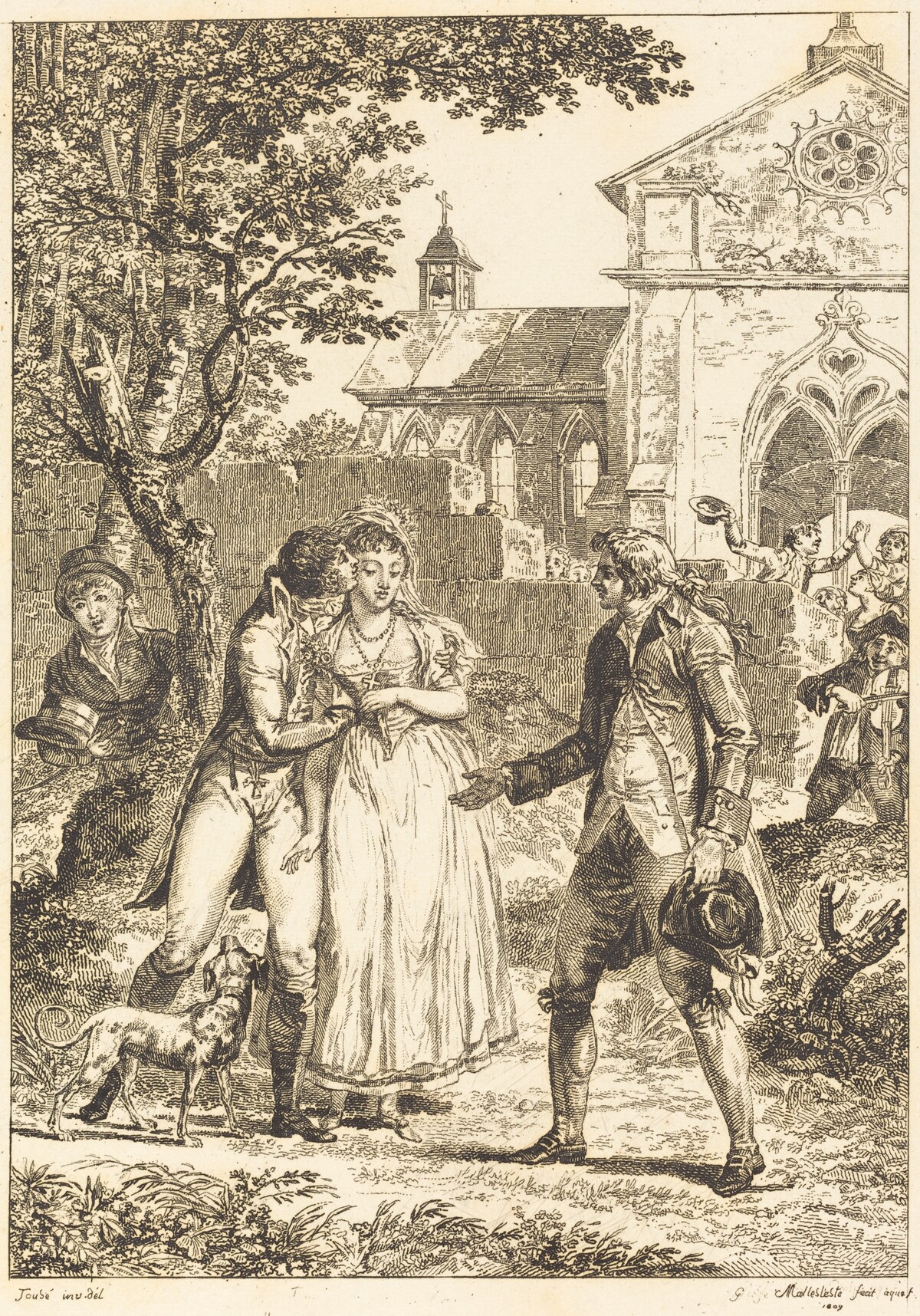 Le baiser rendu: Le baiser prete by G. Mallesteste after Jacques Louis François Touzé