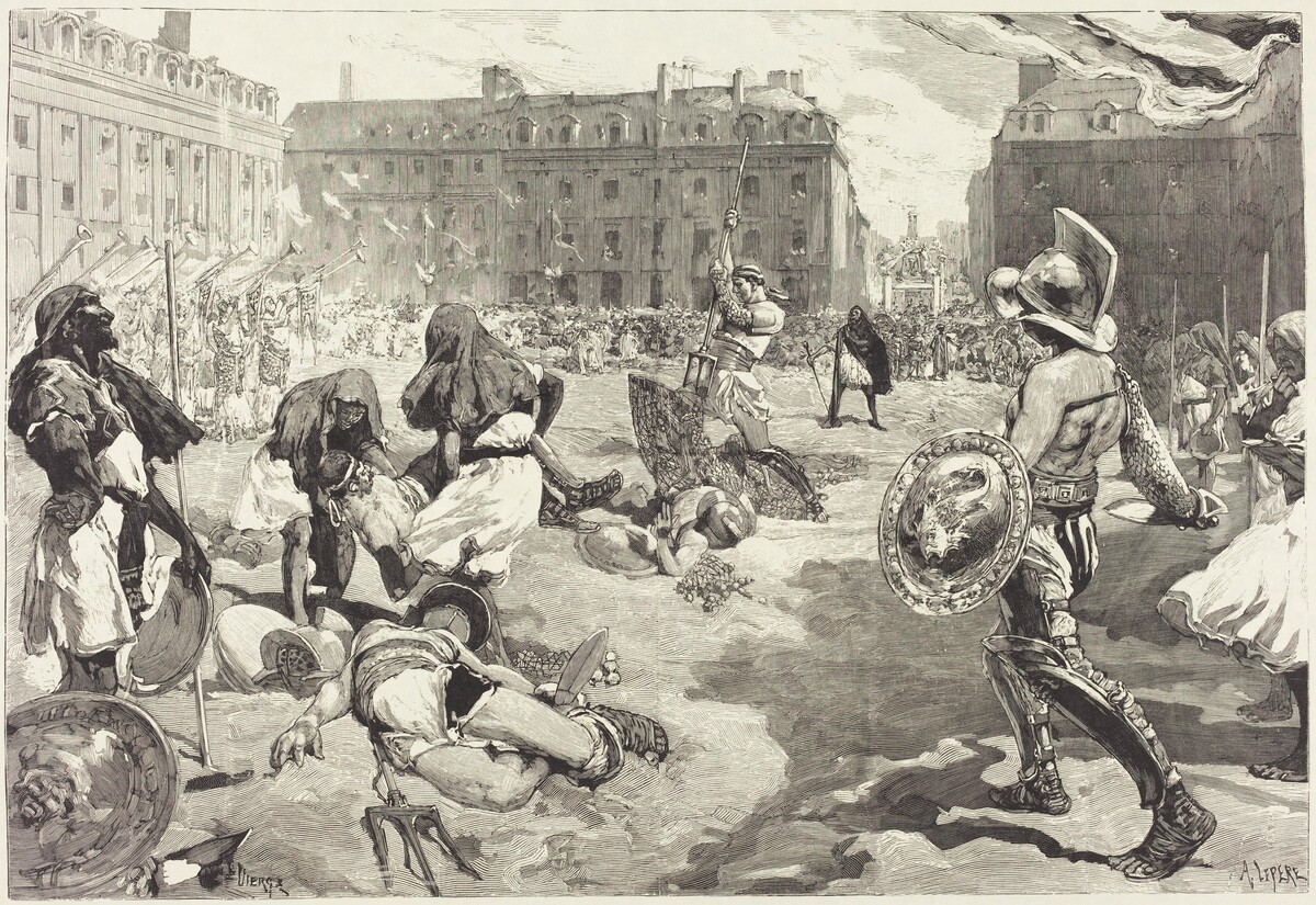 Les Fêtes de Rennes.  La grande Cavalcade Romaine by Auguste Lepère after Daniel Vierge