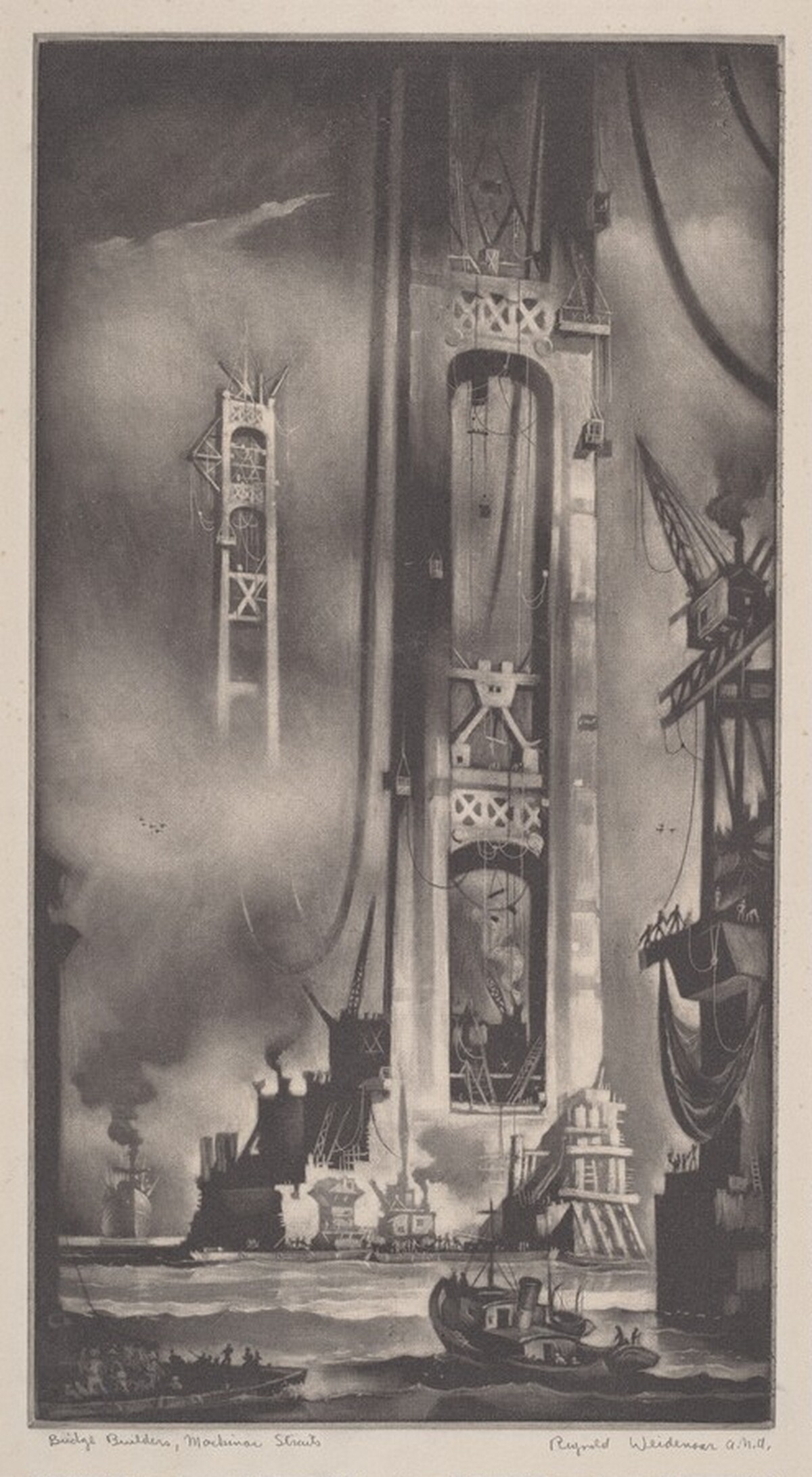 Bridge Builders, Mackinac Straits by Reynold Weidenaar
