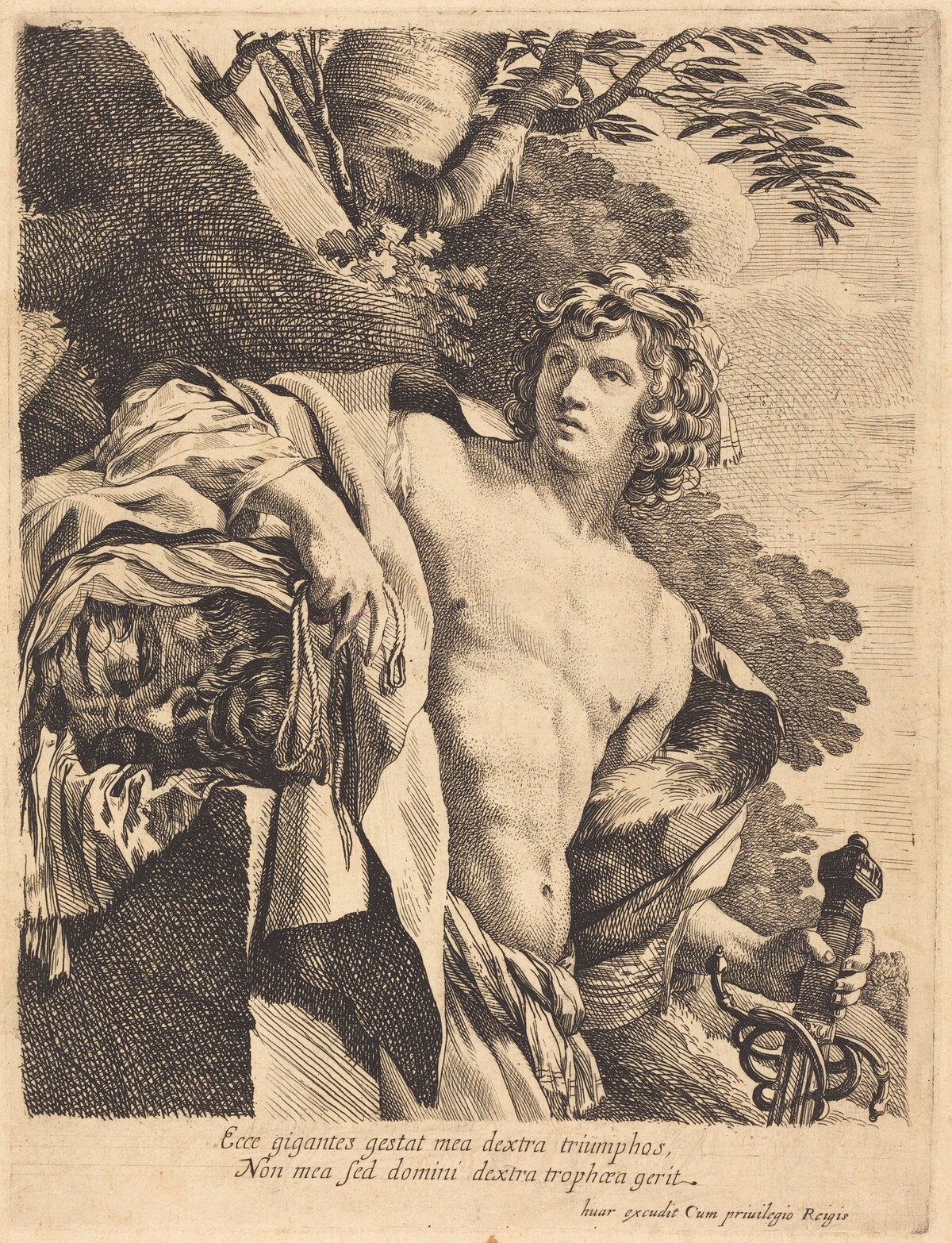 David with the Head of Goliath by Attributed to Pierre Mignard I after Simon Vouet