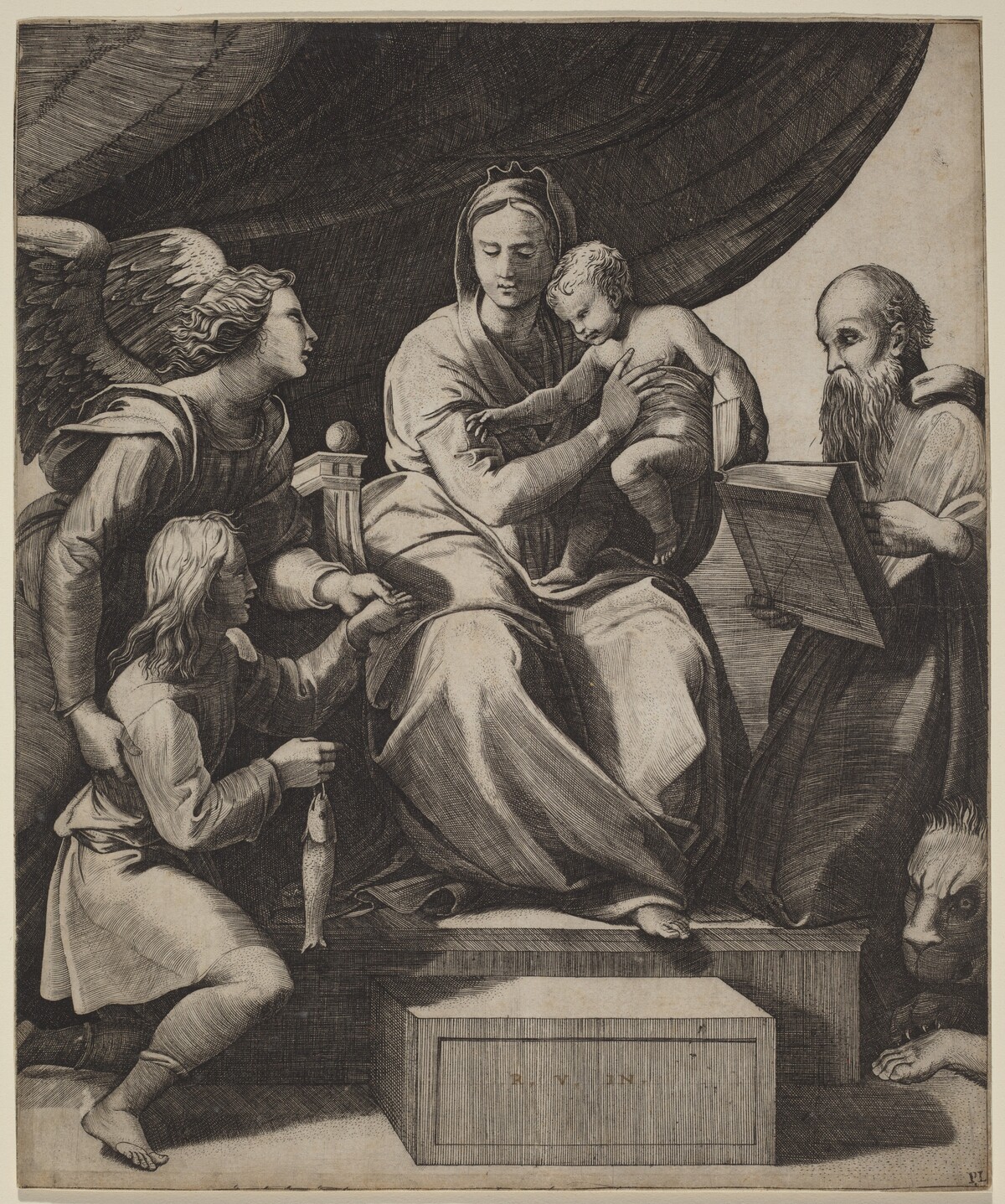 The Virgin with a Fish by Marco Dente after Raphael