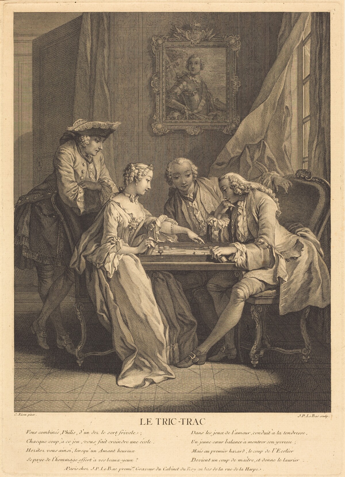 Le tric-trac by Jacques-Philippe Le Bas after Charles Eisen