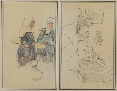 Two Breton Women; Landscape [recto]