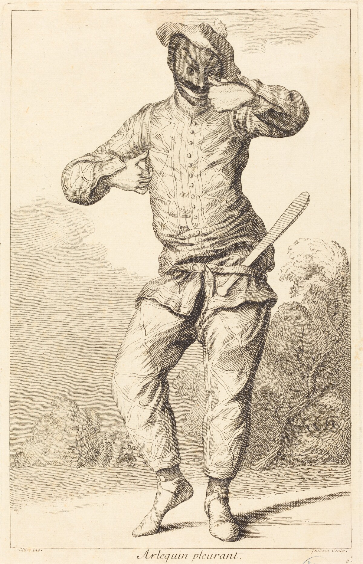 Arlequin pleurant by François Joullain after Claude Gillot