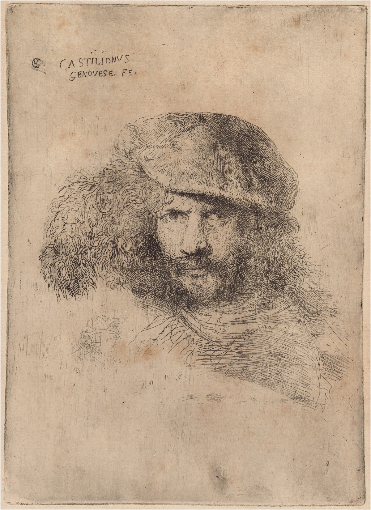 Self-Portrait(?), Wearing a Plumed Cap ["Portrait of Bernini"] by Giovanni Benedetto Castiglione