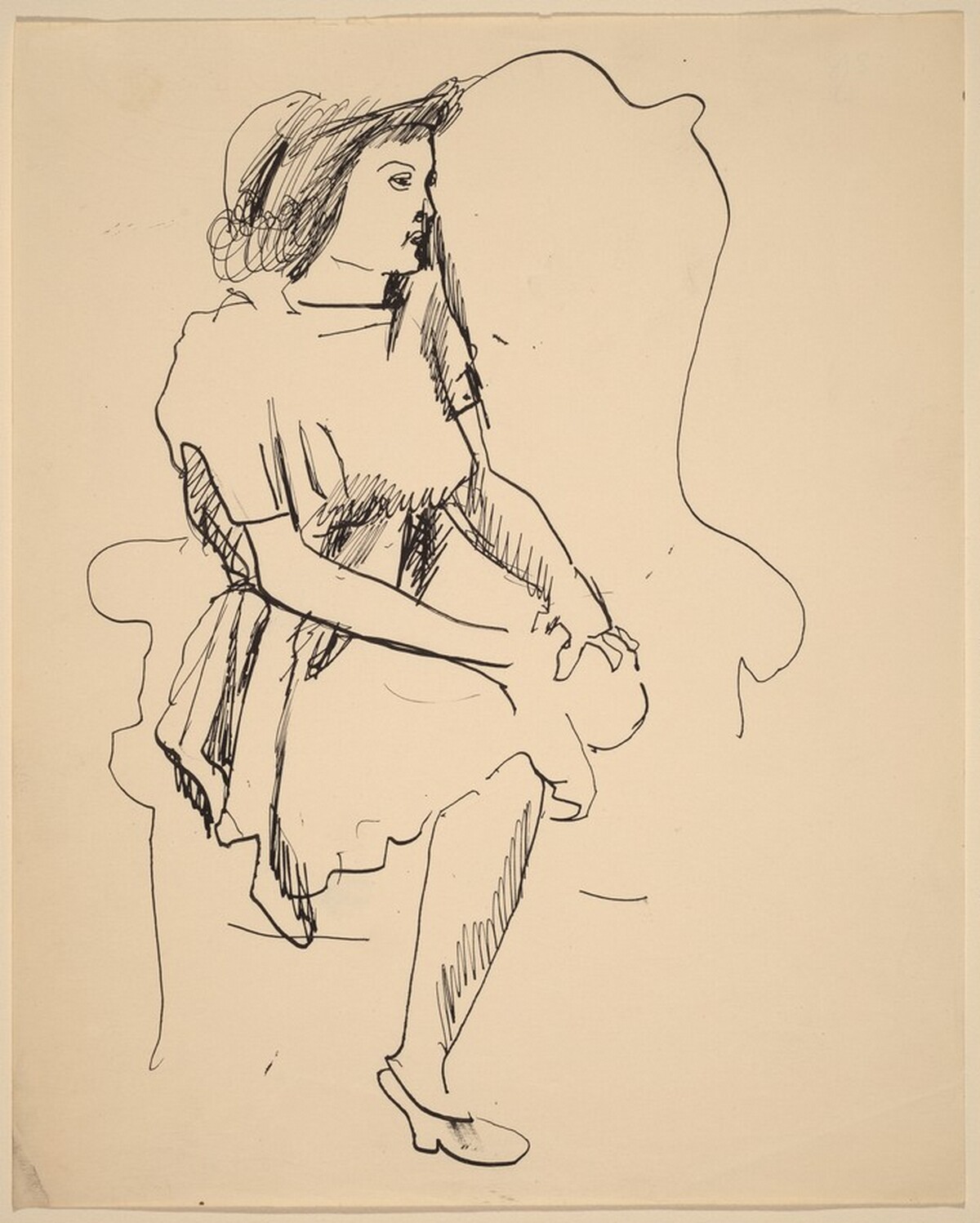 Woman Seated Sideways in Upholstered Chair, Left Leg Tucked Under by Mark Rothko