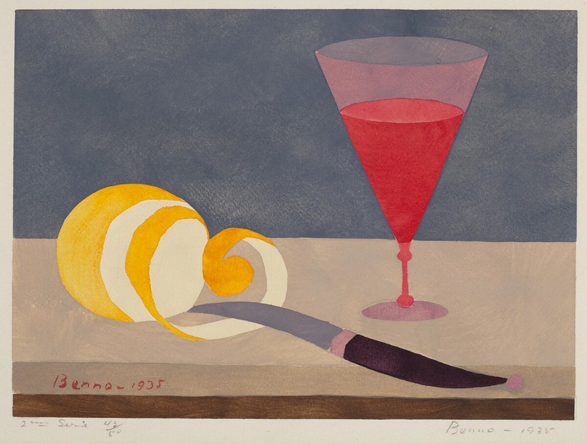 Still Life with Peeled Orange, Wine & Knife by Benjamin Benno