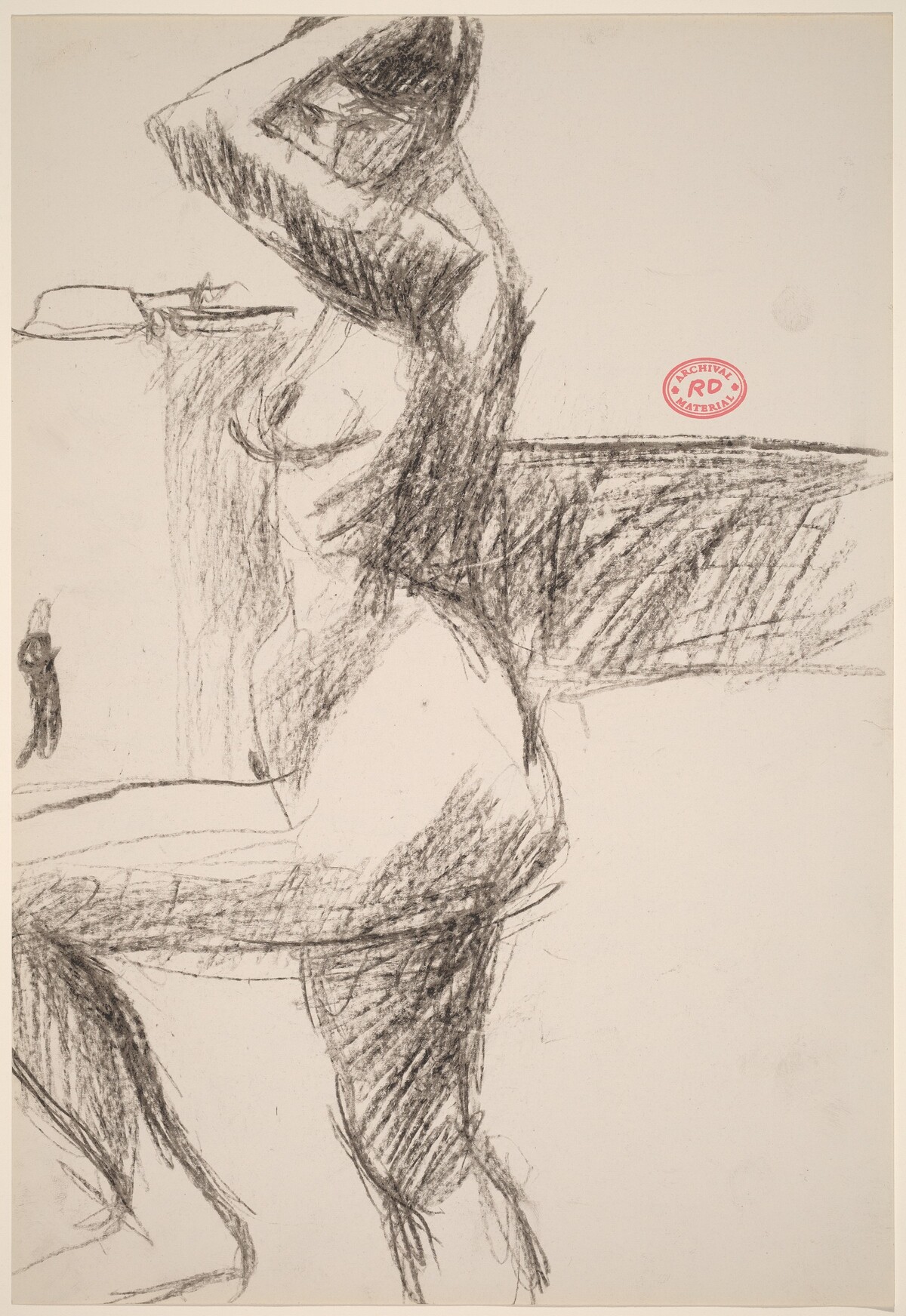 Untitled [side view of a nude raising her left arm and leg] by Richard Diebenkorn