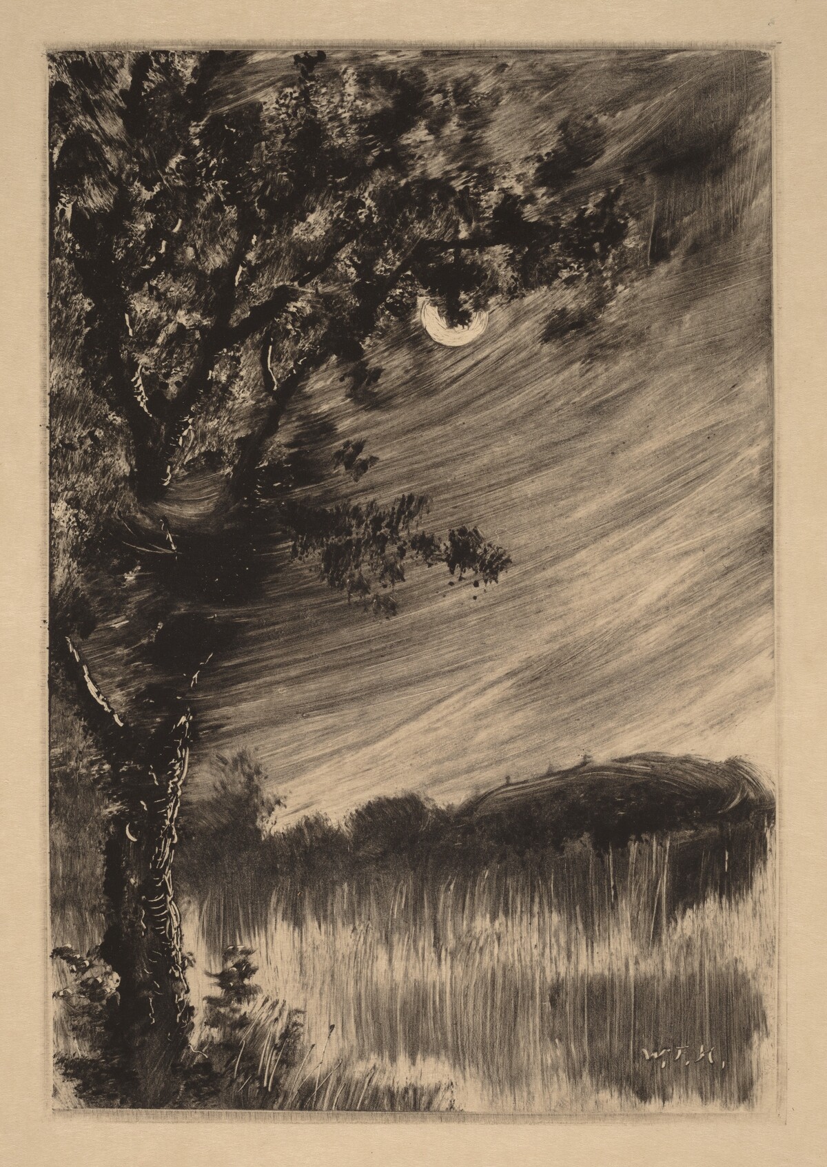 Moonlit Landscape with Tree at the Left by William Fowler Hopson