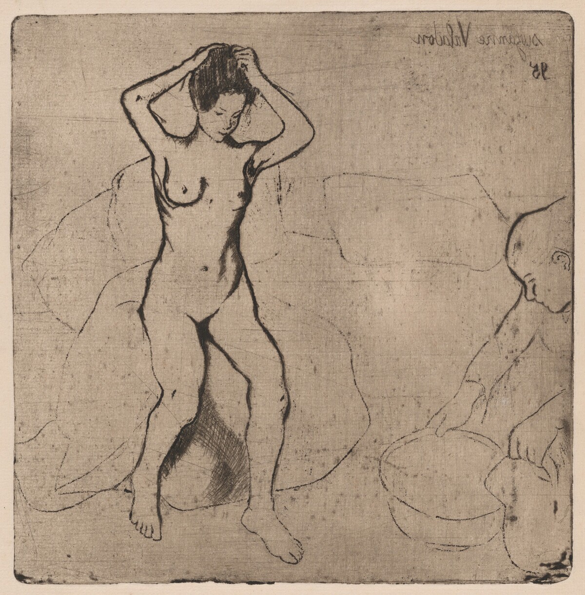 Catherine prépare le tub et Louise nue se coiffe (Catherine Prepares the Bath and Louise, Nude, Fixes her Hair) by Suzanne Valadon