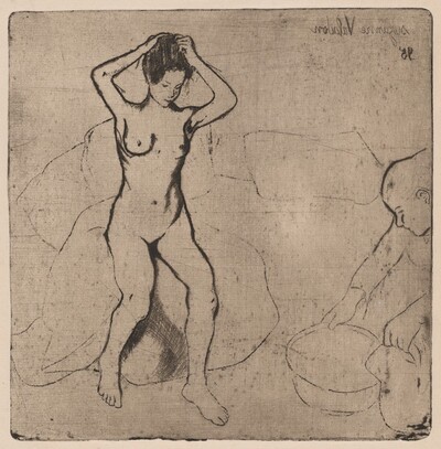 Catherine prépare le tub et Louise nue se coiffe (Catherine Prepares the Bath and Louise, Nude, Fixes her Hair)