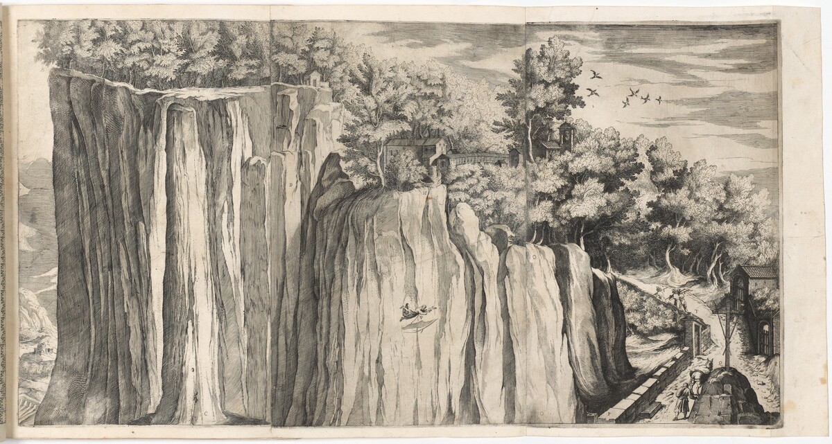 View of the Mountain of La Verna from the Road of Casentino (Vue de la montagne della Vernia...) [plate A] by Lino Moroni