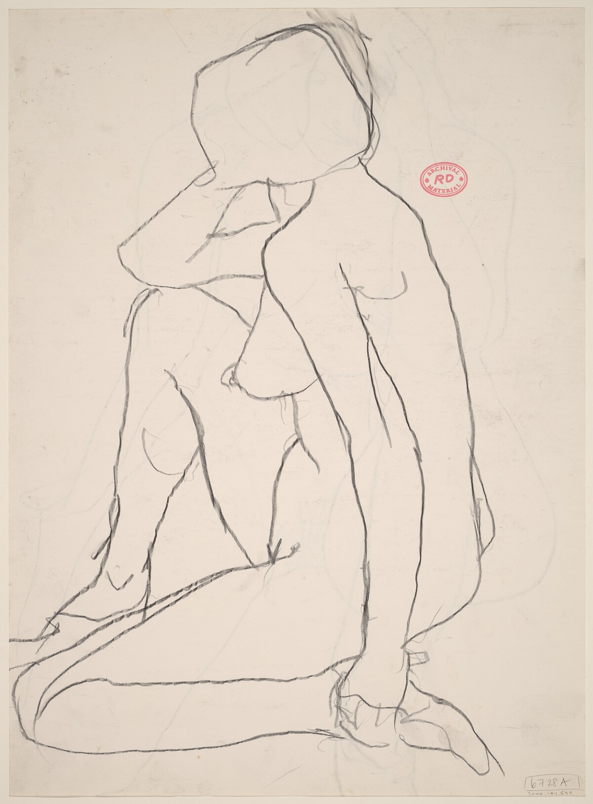 Untitled [side view of female nude kneeling on one leg] [recto] by Richard Diebenkorn