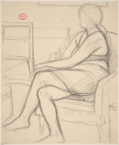Untitled [female nude seated in the studio]