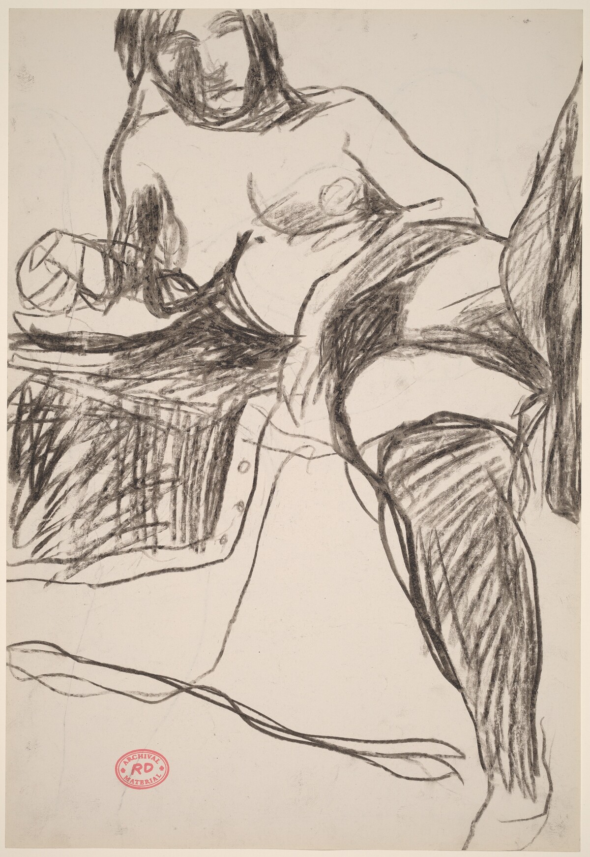 Untitled [reclining nude in stockings leaning on her right arm] [recto] by Richard Diebenkorn