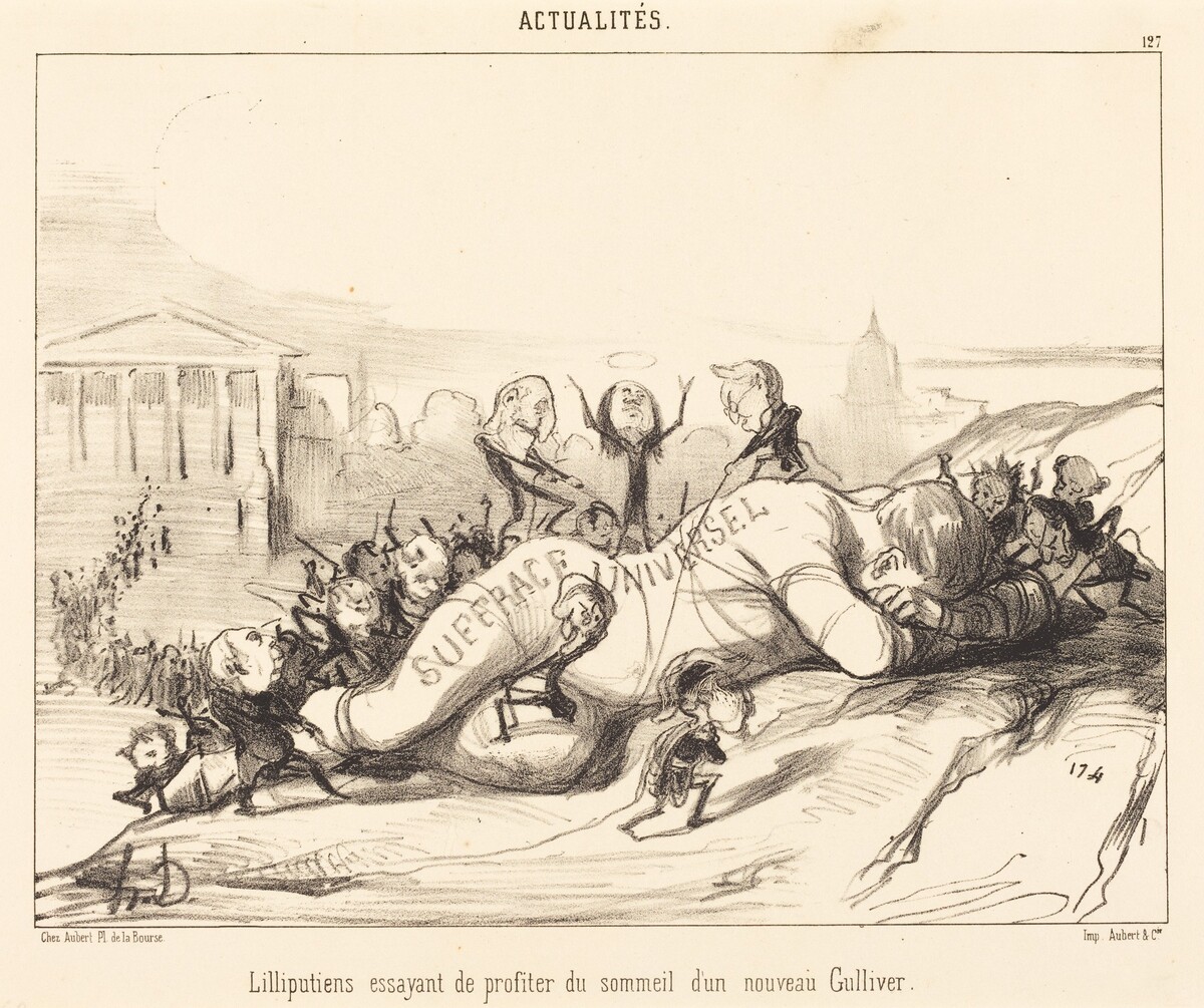 Lilliputiens essayant de profiter du sommeil... by Honoré Daumier