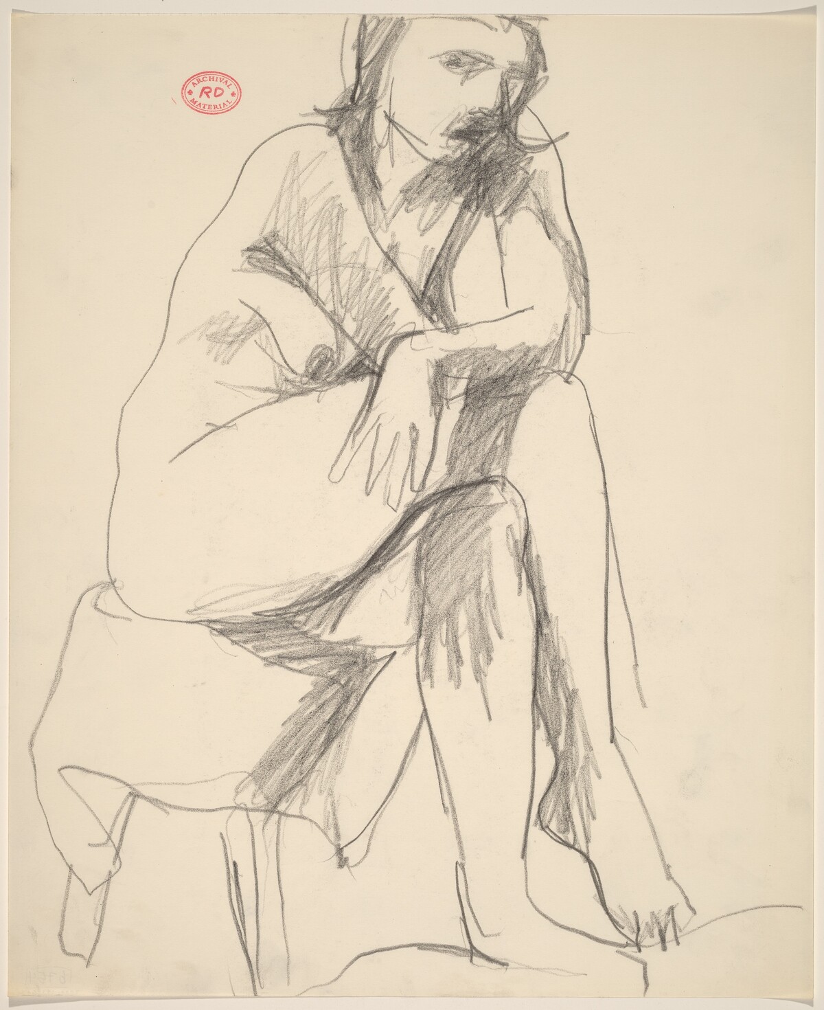 Untitled [seated female nude with crossed legs on draped stool] by Richard Diebenkorn