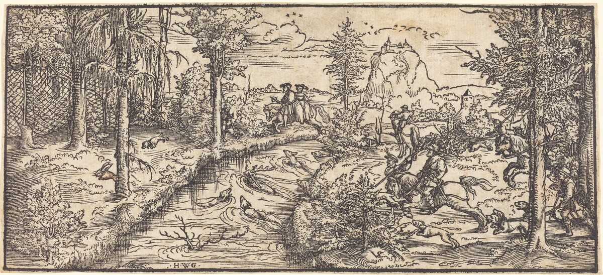 Stag Hunt in a Landscape by Master H.W.G.