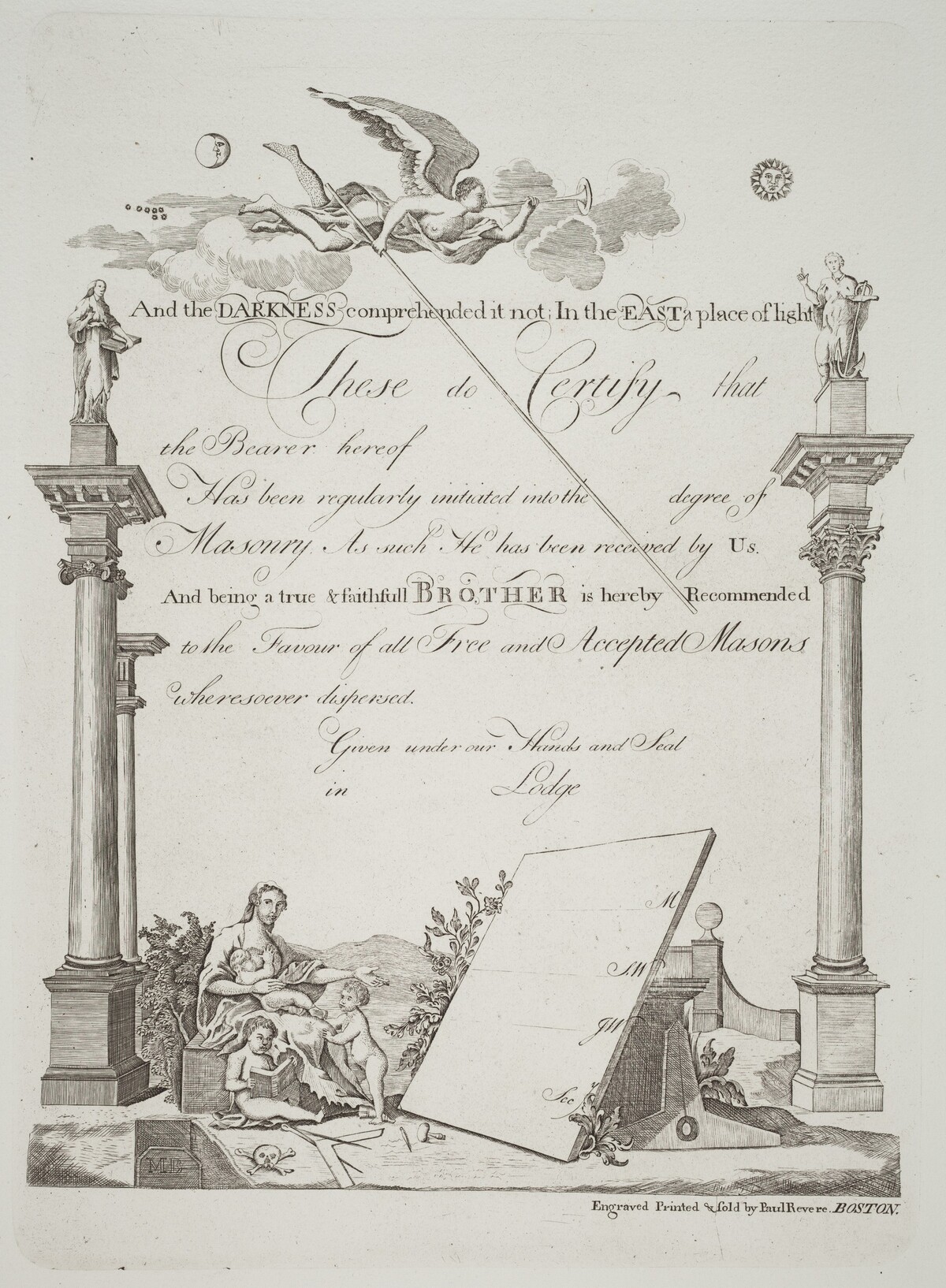 Masonic Certificate by Paul Revere