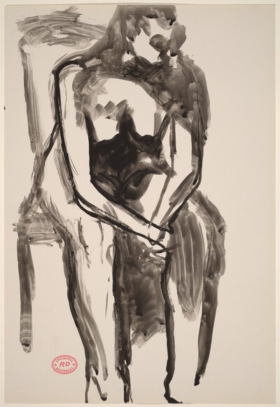 Untitled [seated female nude leaning forward in chair]