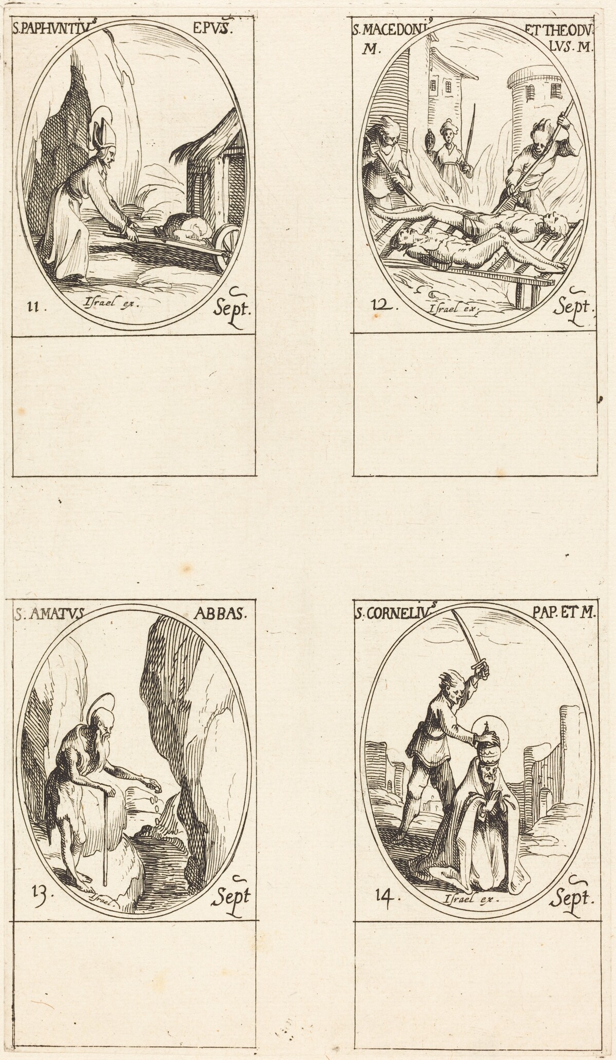 St. Paphnutius; Sts. Macedonius and Theodulus; St. Amatus; St. Cornelias by Jacques Callot