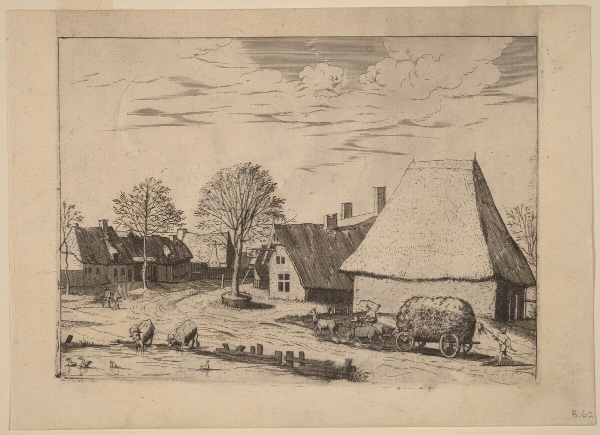 Village Street with Hay Cart by Johannes van Doetechum, the Elder and Lucas van Doetechum after Master of the Small Landscapes