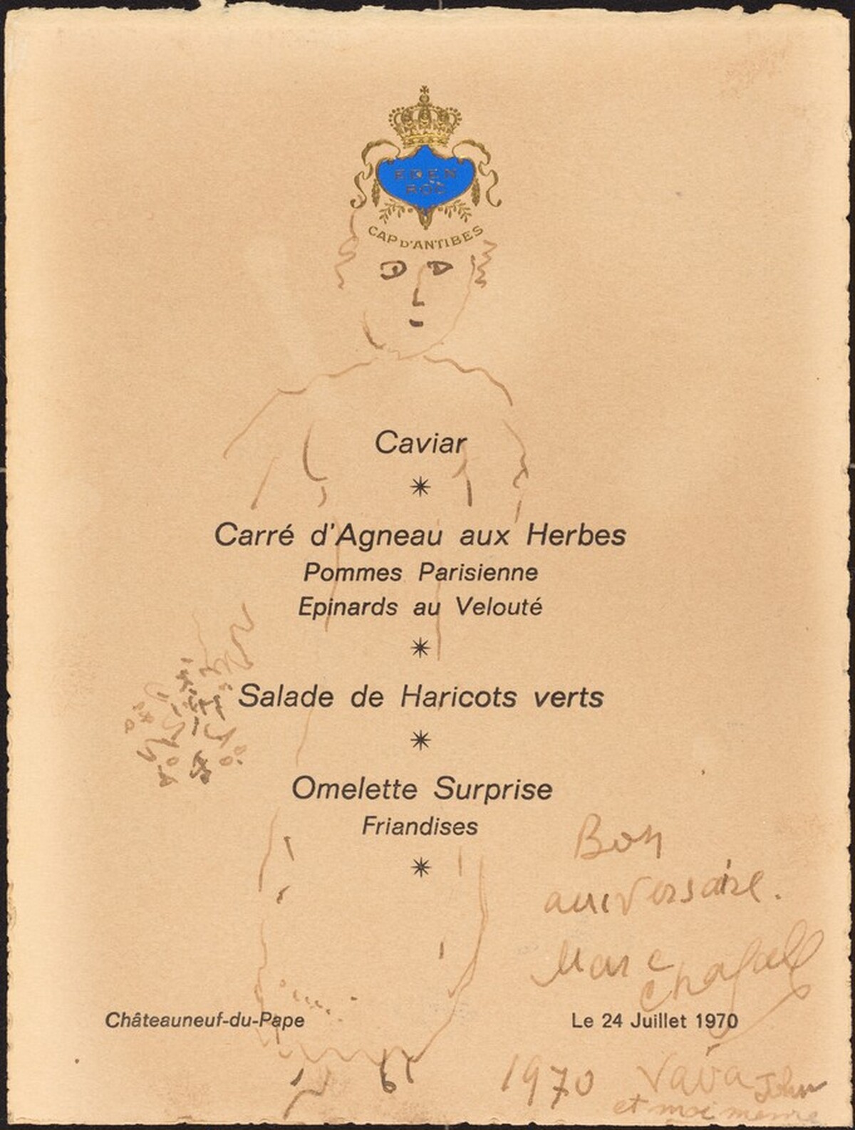 Menu with a Drawing of a Queen by Marc Chagall