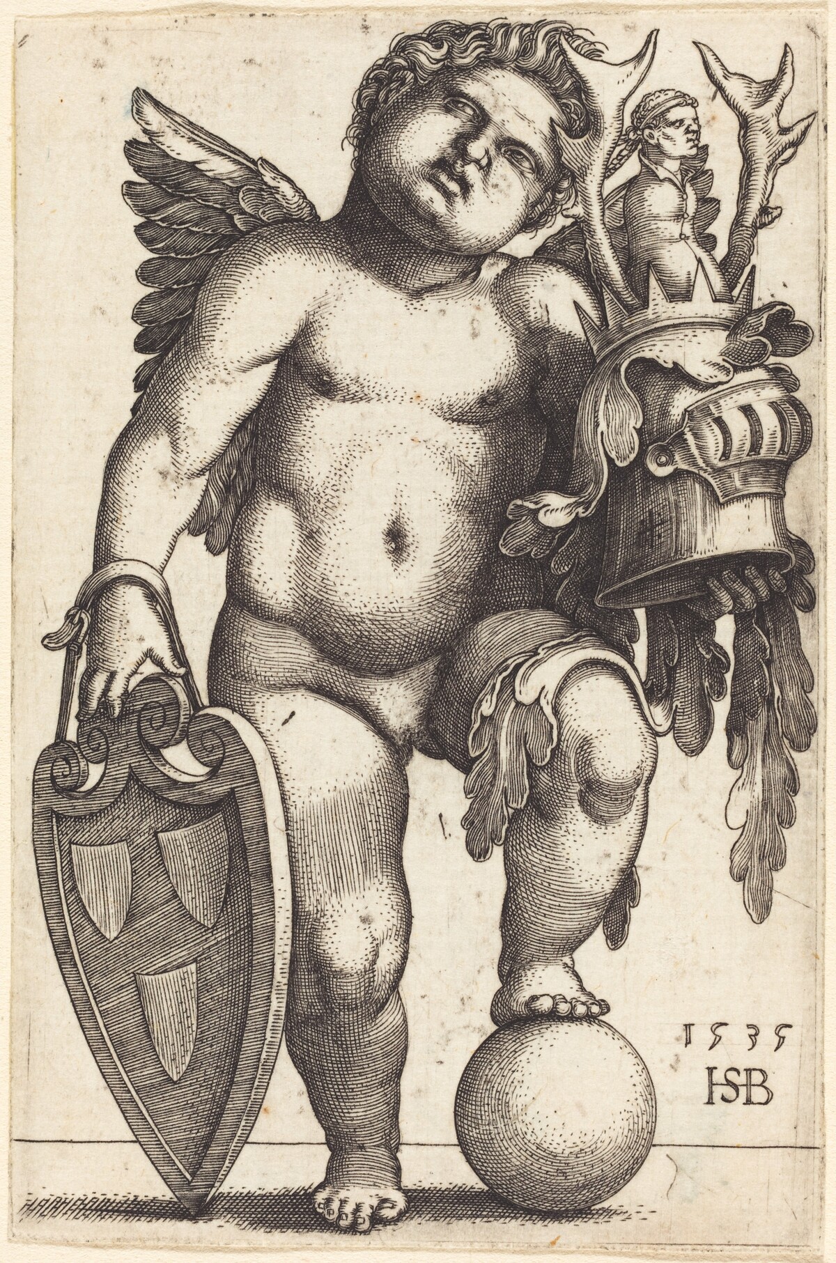 Female Genius Holding a Coat of Arms by Sebald Beham