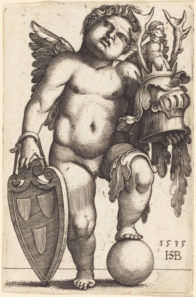 Female Genius Holding a Coat of Arms