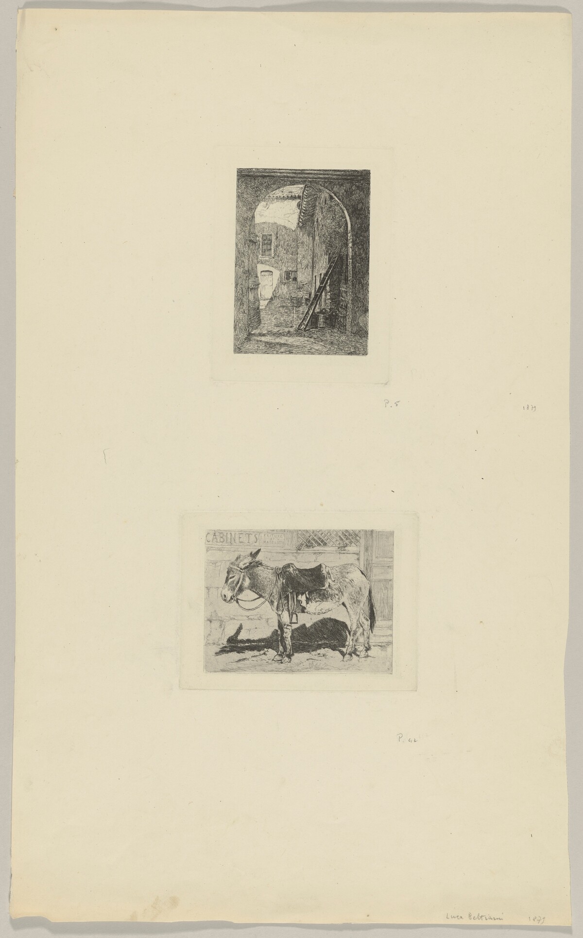 Lombard Farmhouse (above); Saddled Donkey Standing in Front of a Shop (below) by Luca Beltrami