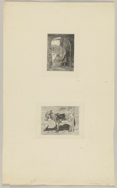 Lombard Farmhouse (above); Saddled Donkey Standing in Front of a Shop (below)