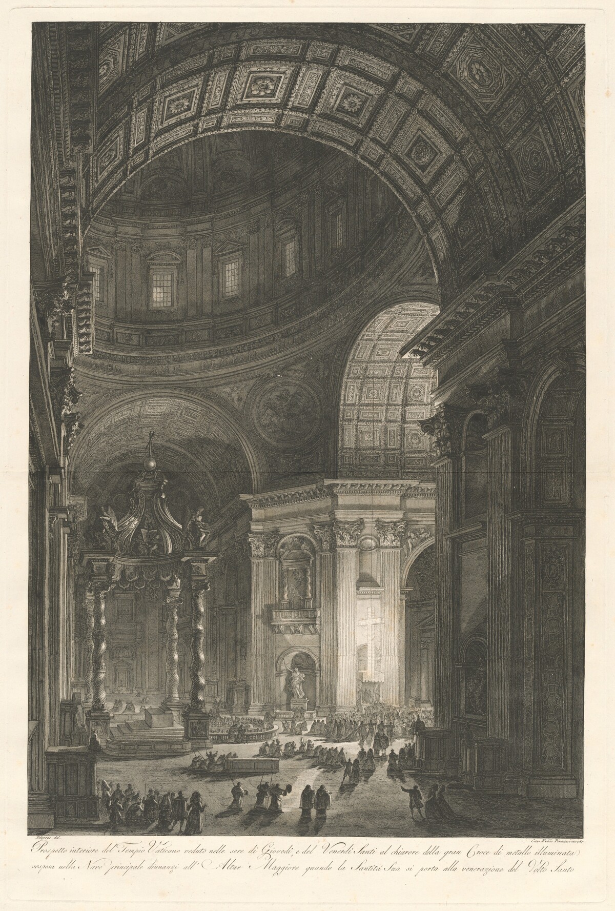 Interior of St. Peter’s, with the Illumination of the Cross of St. Peter by Francesco Piranesi