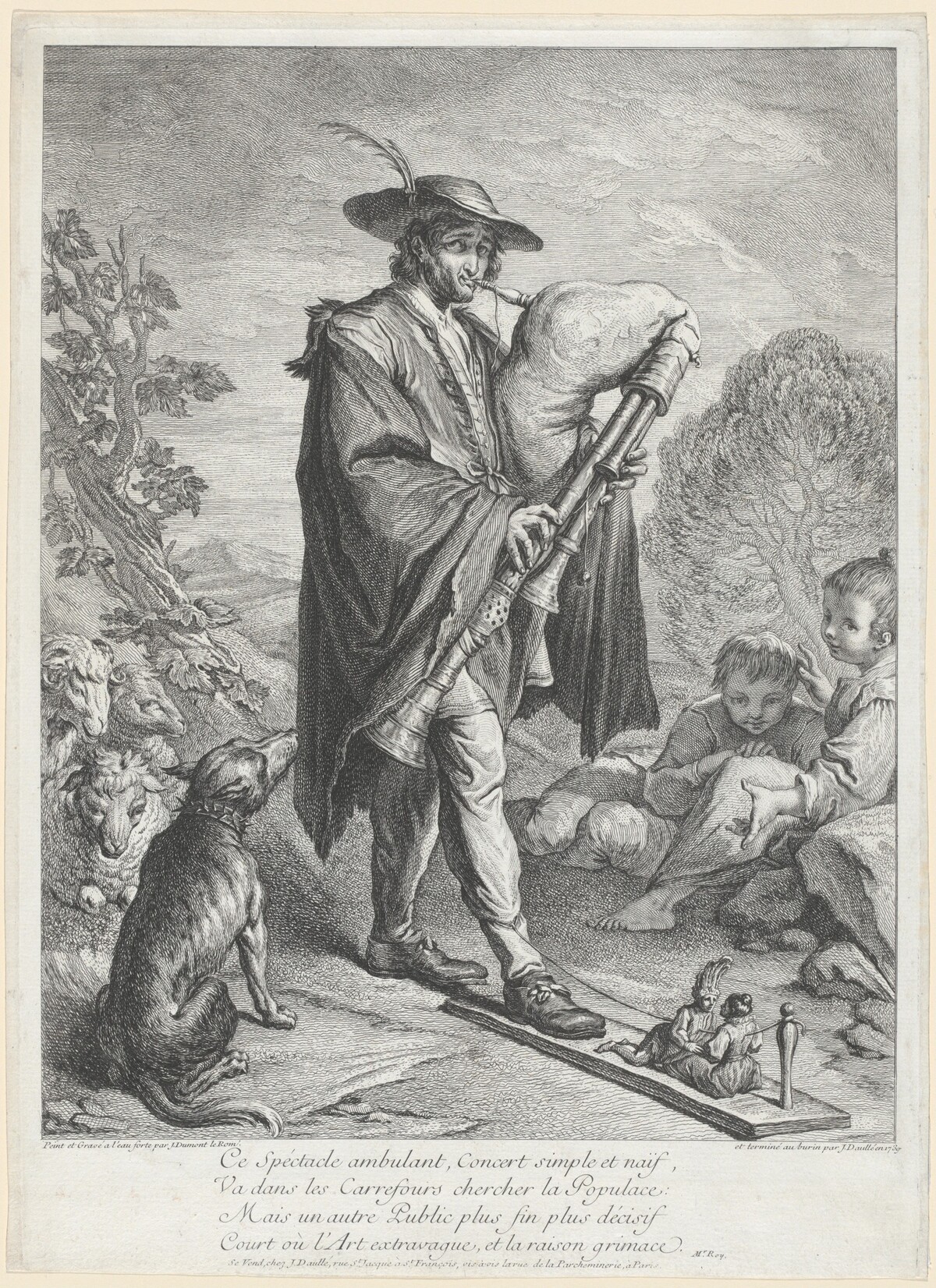 The Bagpipe Player by Jacques Dumont Le Romain, finished by Jean Daullé