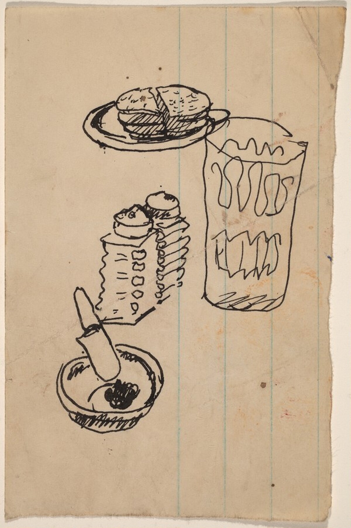 Still Life with Sandwich, Glass, Salt & Pepper Shakers by Mark Rothko