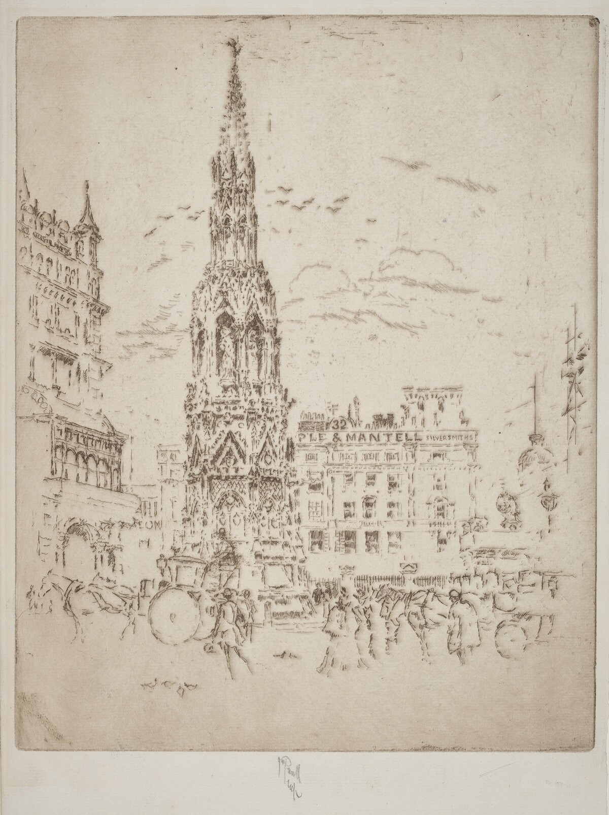 The Elinor Cross, in Front of Charing Cross Railway Station by Joseph Pennell