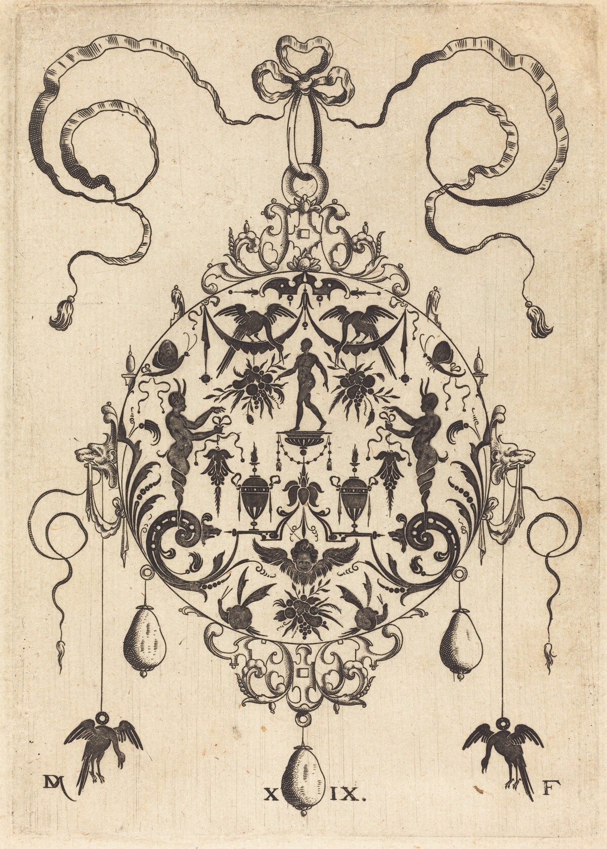 Large Pendant, In Circular Form, Nude Man Flanked by Two Herms by Daniel Mignot