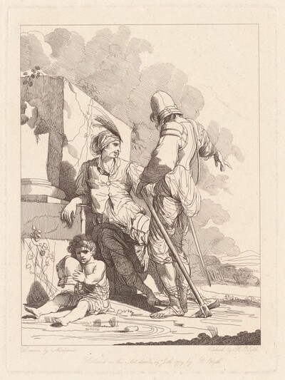 Two Soldiers and Child Holding a Helmet