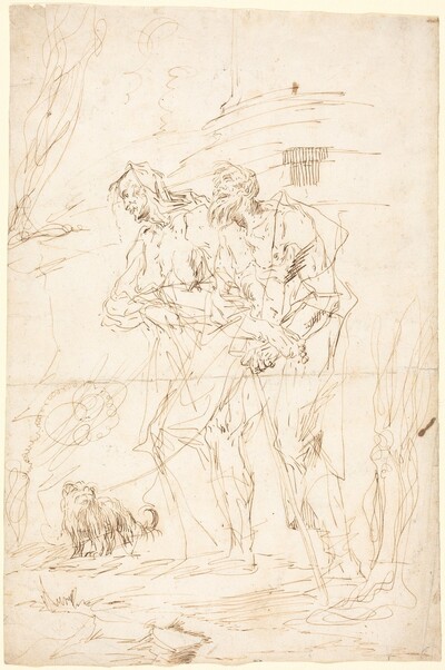 Two Beggars with Their Dog