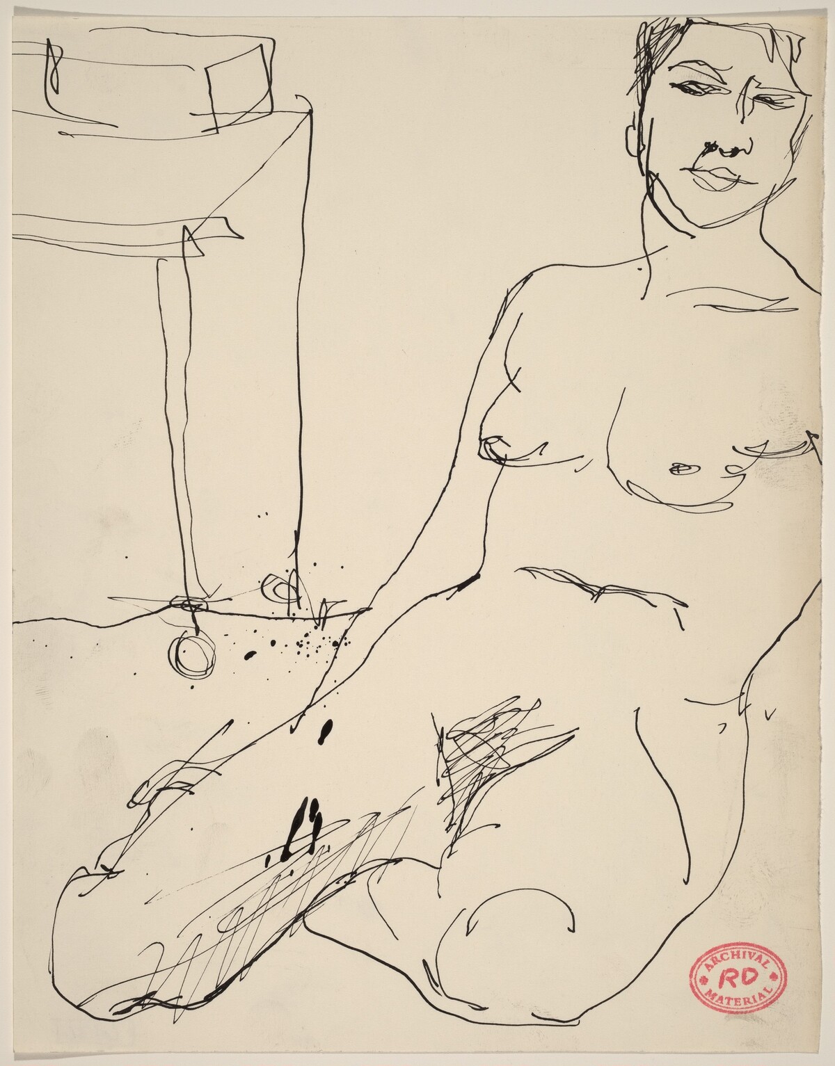 Untitled [female nude seated on floor near a table] by Richard Diebenkorn